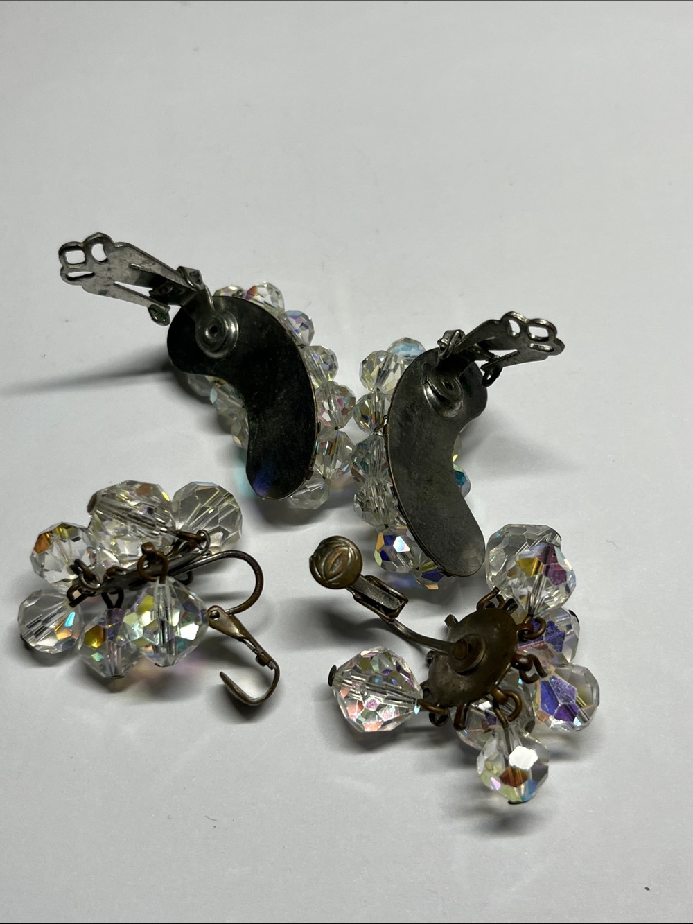 Aurora Crystal Cluster Clip-On Earrings - Clear AB Sparkle - Picture 2 of 7